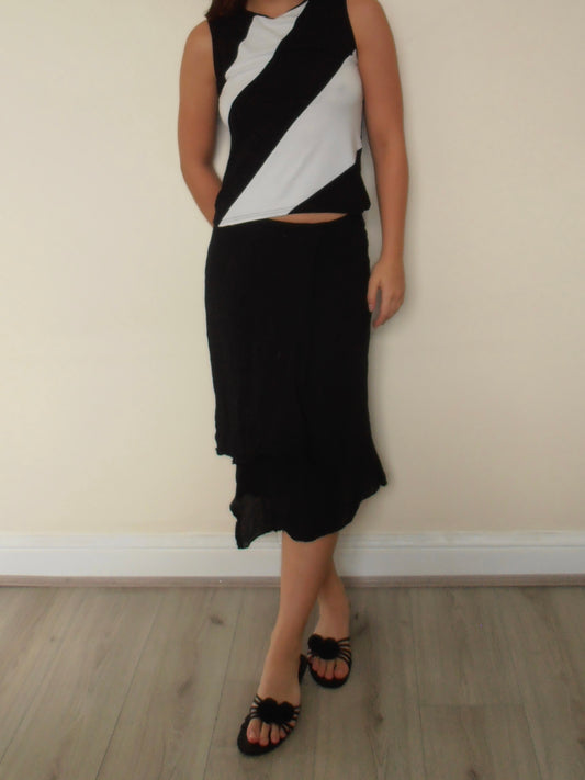 Black asymmetric floaty midi skirt (size 6)