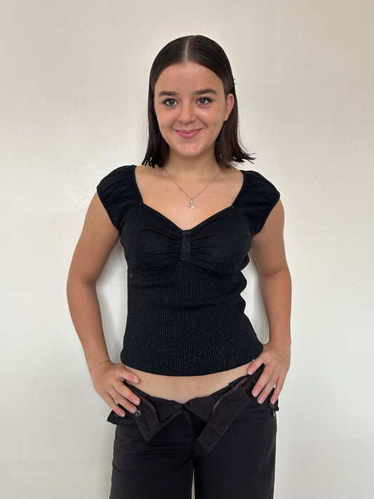 Black knit ruched top (size 6/8)