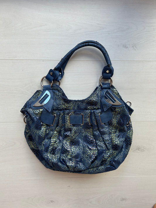 Blue large snake print shoulder bag