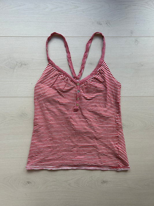 Red and white striped button up vest top (size 10)