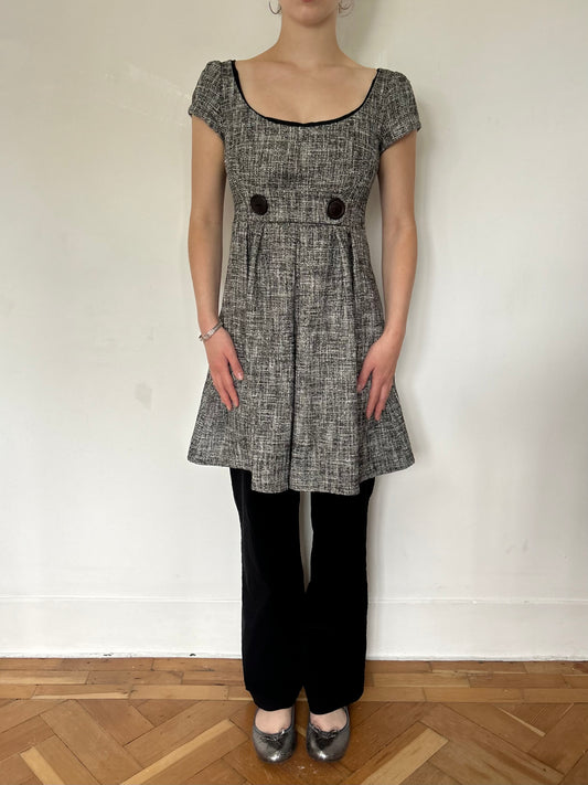 Grey big button grey pleated mini dress (size 8)